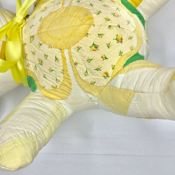 Vintage Handmade Quilted Patchwork 16" Teddy Bear  Yellow Scrapper Cutter Craft - Picture 7 of 12
